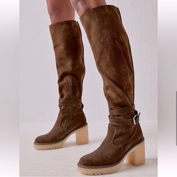 NWT Free People Suede James Chelsea Knee High Tall Brown Boots 
Size 38 US 8 - Picture 1 of 12